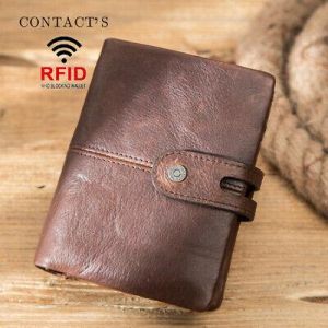 Men's RFID Blocking Wallet Genuine Leather Purse Bifold Credit Card Coins Holder