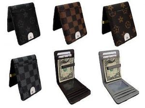 Mens Wallet Money Clip Card Holder ID Card Travel faux Leather Black Grey W50