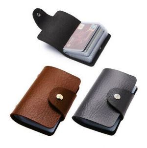 Business Card Wallet Holder 24 Slots Mens Black, Brown Faux Luxury Soft PU