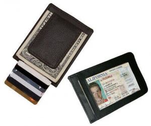 BLACK MEN'S GENUINE LEATHER MAGNETIC MONEY CLIP ID BAGE WALLET...