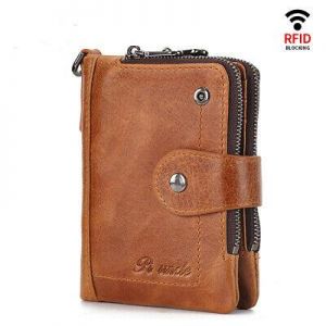 Genuine Leather Men's Billfold Wallet RFID Blocking Multi-card Holder Coin Purse