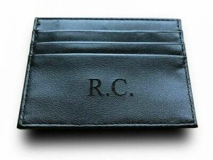 Men's Personalised Engraved Black Leather Slim Credit Card Holder Wallet Gift