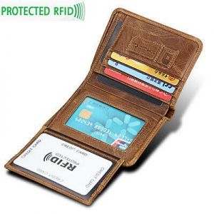 Men's 100% Cowhide Leather Bifold Wallet RFID Blocking ID Card Holder Coin Purse