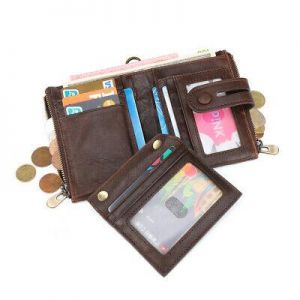 Men's RFID Crazy Horse Coffee Leather Card ID Holder Coin Travel Wallet Zipper