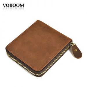VOBOOM Men's Zipper Bifold Wallet Top Layer Cow Leather Cash Pocket Card Holder