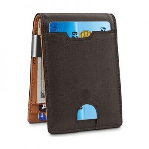 Bargain sales RFID Blocking Men's Leather Zipper Purse Credit Cards Holder Metal Clip Wallet