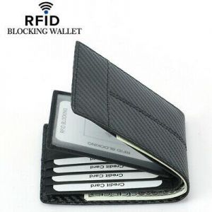 Men's Carbon Fiber Grain Bifold Wallet RFID Blocking Black Business Card Holder