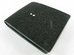 PELGIO Genuine Stingray Shagreen Skin Leather Men's Bifold Wallet Black