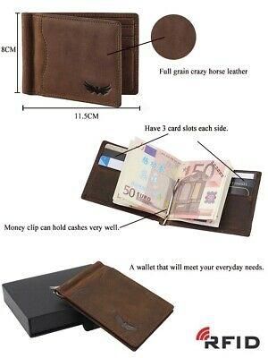 Mens Leather Wallet Slim Money Clip Bifold RFID Front Pocket Card Holder GiftBox