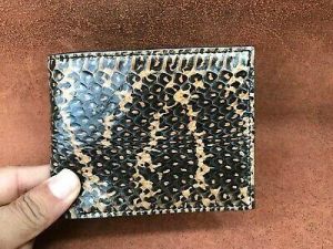 Genuine Real Python Leather Men's Bifold Wallet- Black Brown Color
