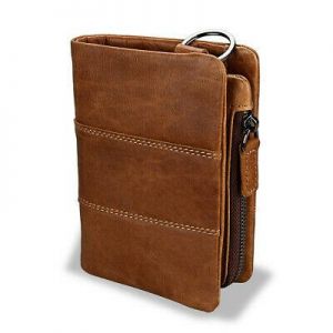 Men's RFID Blocking Crazy Horse Genuine Leather Wallet Zipper Card Holder Case