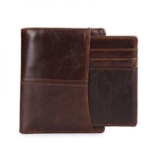 Vintage Men's QR  Genuine Leather Cowhide Wallet Bifold Coin Purse Card Holder