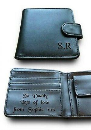 Men's Personalised Engraved Black Soft Leather Wallet Birthday Gift for Him Men