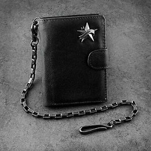 Men's Star Vintage Biker Real Leather Money Card Wallet W/ Chain 3 color