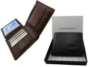 WoodBridge Men's Designer Genuine Leather Wallet ID/Credit Card Gift Boxed 1Free