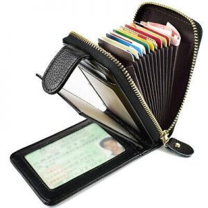RFID Blocking Men's Leather Zipper Credit Card Holder Window Money Wallet Purse