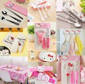 Hello Kitty Kitchen Tool Gadgets Kit Tableware Peeler Knife Fork Oil Tissue Box