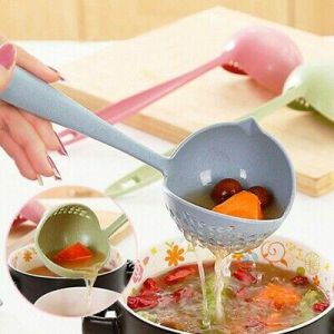 2 in 1 Wheat Straw Long Handled Spoon Soup Tableware Cooking Kitchen Gadget Tool