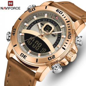 NAVIFORCE Luxury Brand Military Watches Men Leather Waterproof Quartz Wristwatch