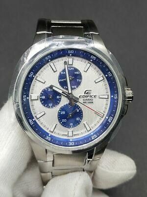C asio E difice EF-342 Stainless Steel Chronograph Men's Watch Blue Dial New