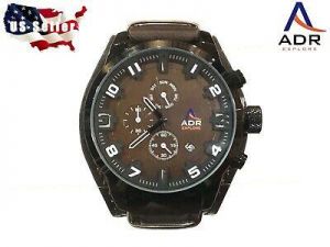 Men's chronograph watch, Quartz movement Waterproof, Leather band dress watch.