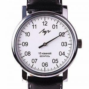 One Hand Luch Mechanical Wristwatch Men's leather Vintage White 77471146 RUS