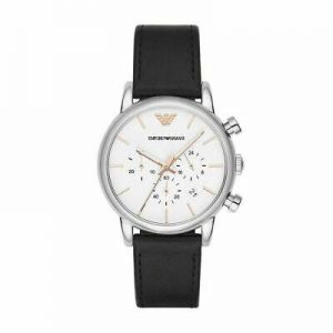 Emporio Armani Men's Formal Watch Analog White Dial Black Leather Strap AR2075