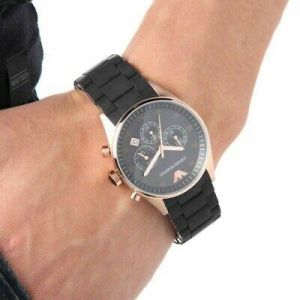NEW EMPORIO ARMANI WATCH AR5905 ROSE GOLD BLACK SILICONE RUBBER CHRONOGRAPH MENS