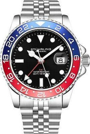 Stuhrling Aqua-Diver 3968 Swiss Quartz Men's Silver Bracelet Black Dial Watch