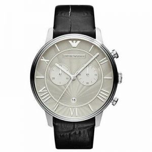 Emporio Armani Classic Men's Watch Chronograph Grey Dial Leather Strap AR1615
