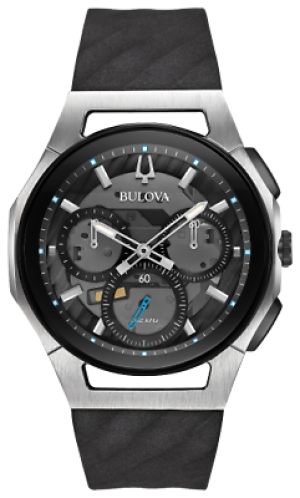 New Bulova Curv Chronograph Dark Grey Dial Rubber Band Men's Watch 98A161