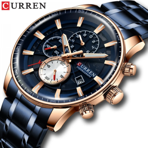 CURREN New Men's Watches Quartz Watch with Stainless Steel Band Chronograph Lumi