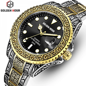 Bargain sales GOLDENHOUR New Luxury Brand Business Sports Men Watches Stainless Steel Waterpro