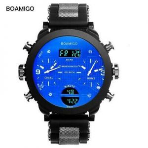 men sports watches BOAMIGO brand men watches 3 time zone rubber LED digital watc