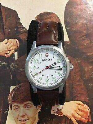 MENS WENGER SWISS 7240X/T WATCH STAINLESS STEEL BROWN LEATHER STRAP