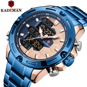 New Kademan Brand Men's Sports Watch Full Steel Strap LED Dual Display Unique De