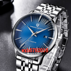 43MM PAGANI DESIGN Automatic Business Mens Watch Stainless Steel Strap Stripe