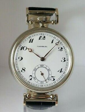 Central Luxury Antique 1910's Vintage Wristwatch Men's Gift, Porcelain Dial