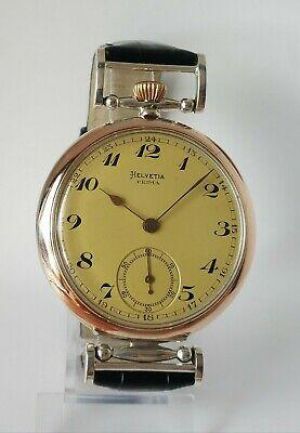 Helvetia Luxury Antique 1910's Vintage Wristwatch Men's Gift, Solid Silver Case