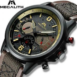 MEGALITH New Quartz Wristwatch Men Military Genuine Leather Sport Wrist Wristwat