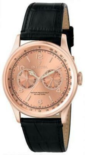Invicta Vintage 6752 Men's Round Analog Rose Gold Tone Day Date Leather Watch