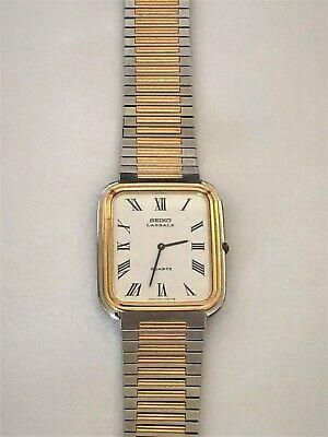 Seiko Men Lassale Dual Tone Rectangle Gold & Silver Watch Timepiece and Jewelry