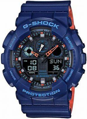 Brand New Casio G-Shock GA100L-2A Military 3-Eye Ana-Digi Blue/Orange Watch