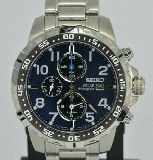 Seiko SSC305 Solar Chronograph Navy Blue Dial Silver Tone Men&#039;s Watch V172-0AT0