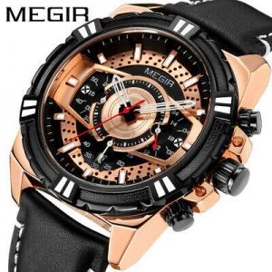 MEGIR Men Casual Date Chrono Luminous Analog Quartz Watch Leather Wristwatch