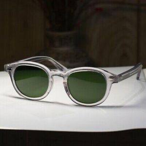 Mens green glass sunglasses clear acetate Johnny Depp glasses green lens SMALL