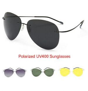 Polarized UV400 Sunglasses Rimless Titanium Frame Night Vision Lens Glasses