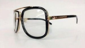 CLASSIC VINTAGE Square Style Clear Lens EYE GLASSES Black & Gold Fashion Frame