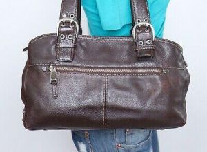 TIGNANELLO Medium Brown Leather Shoulder Hobo Tote Satchel Purse Bag