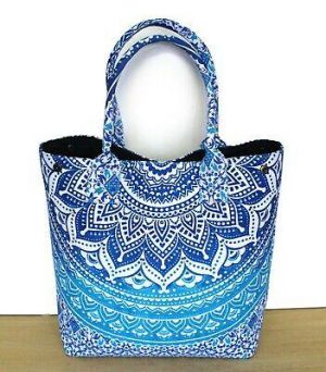 Women Blue Mandala Handbag Hippie Tote Bag Shoulder Cotton Satchel Lady Purse